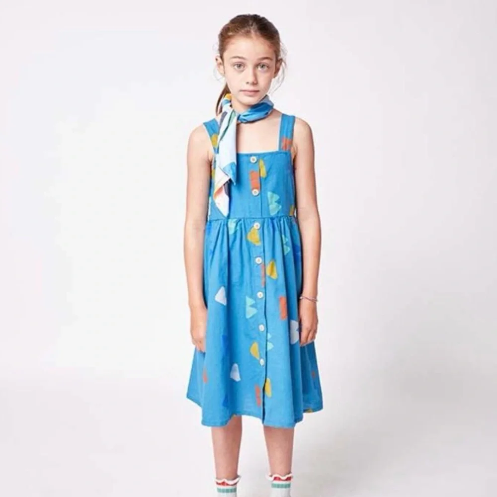 Bobo Choses Kids - Teal Button-Front Sundress with Multicolor Shapes - Picture 2 of 6